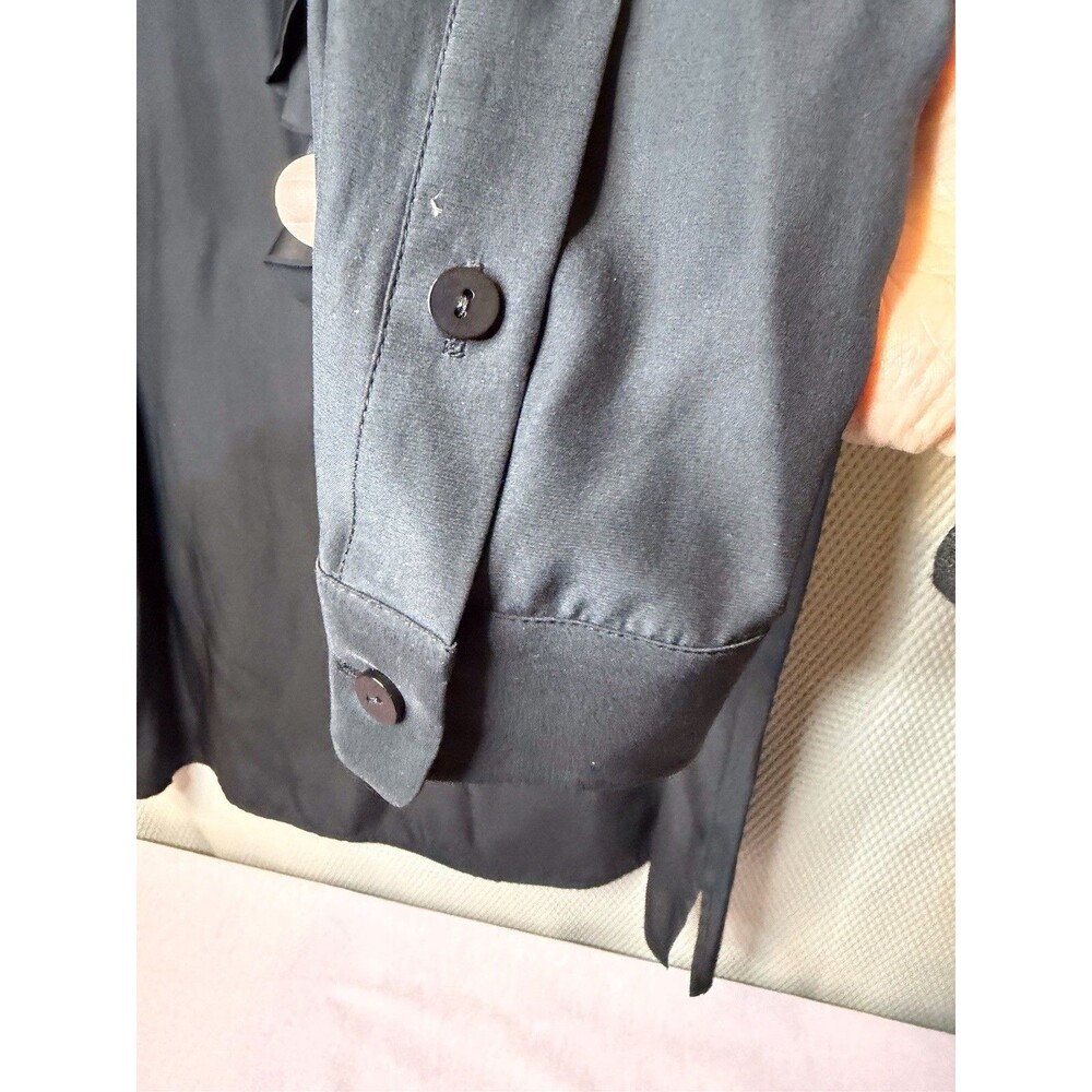 Coldwater Creek Silk Blouse Button Up Women Sz 12 Black Ruffle Dressy - Picture 5 of 8